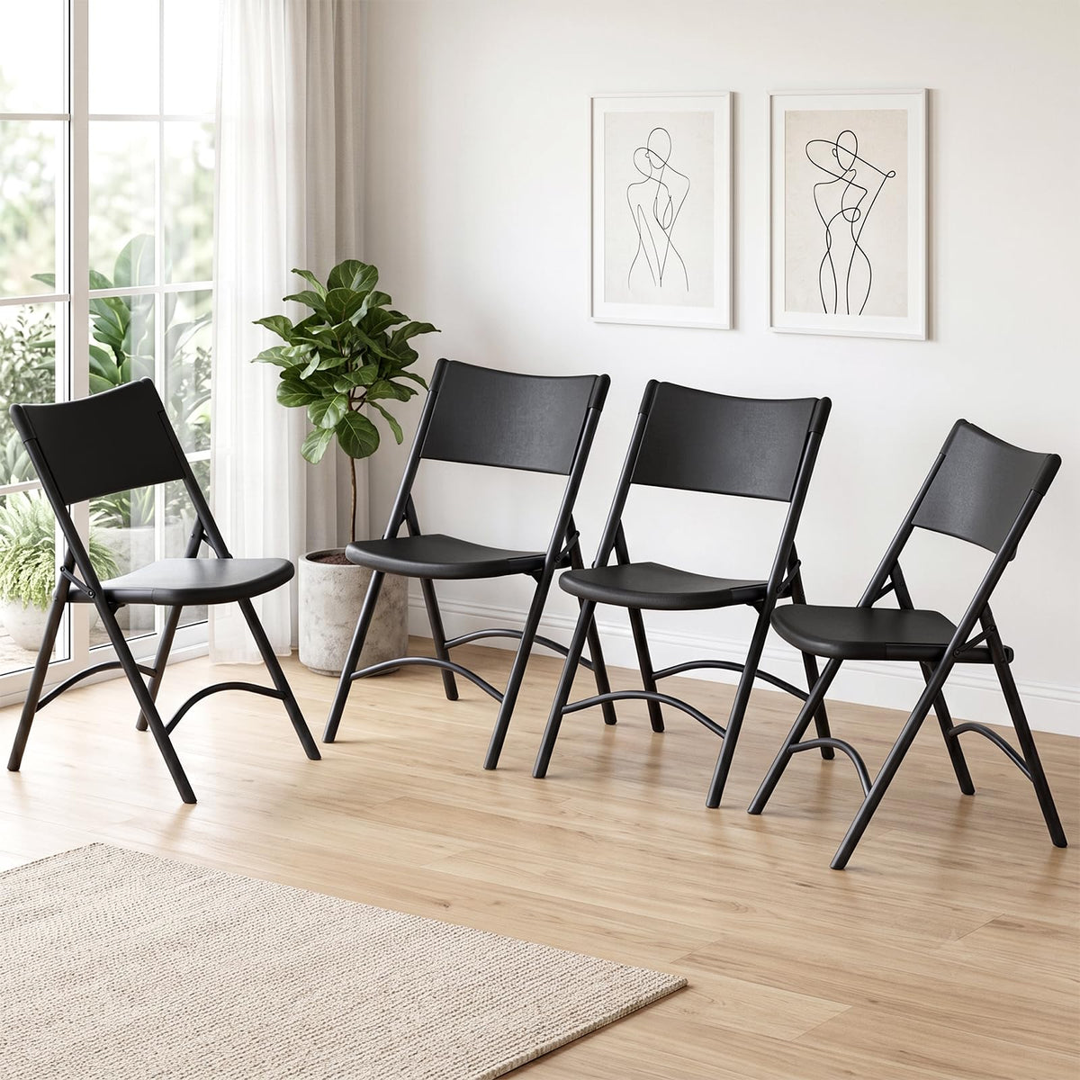 Folding Chairs 4 Pack,350 lbs Heavy Duty Metal Frame Folding Chairs with PU Leather Padded Seat,Ergonomic Portable Foldable Chair with Non-Slip Rubber Feet for Indoor Outdoor Wedding Patio Party,Black