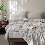 FOSSA Duvet Cover Set 100% Washed Cotton Linen Feel Queen