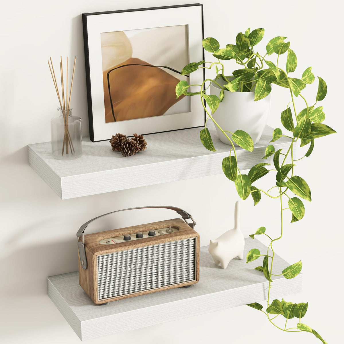 Fun Memories Floating Shelves - 2 Pack 12 Inch Rustic Wooden Wall Shelves - Extra Deeper & Thicker Wall Mounted Storage Shelf for Living Room, Kitchen, Farmhouse - 36" W x 12" D x 1.8" H - Brown