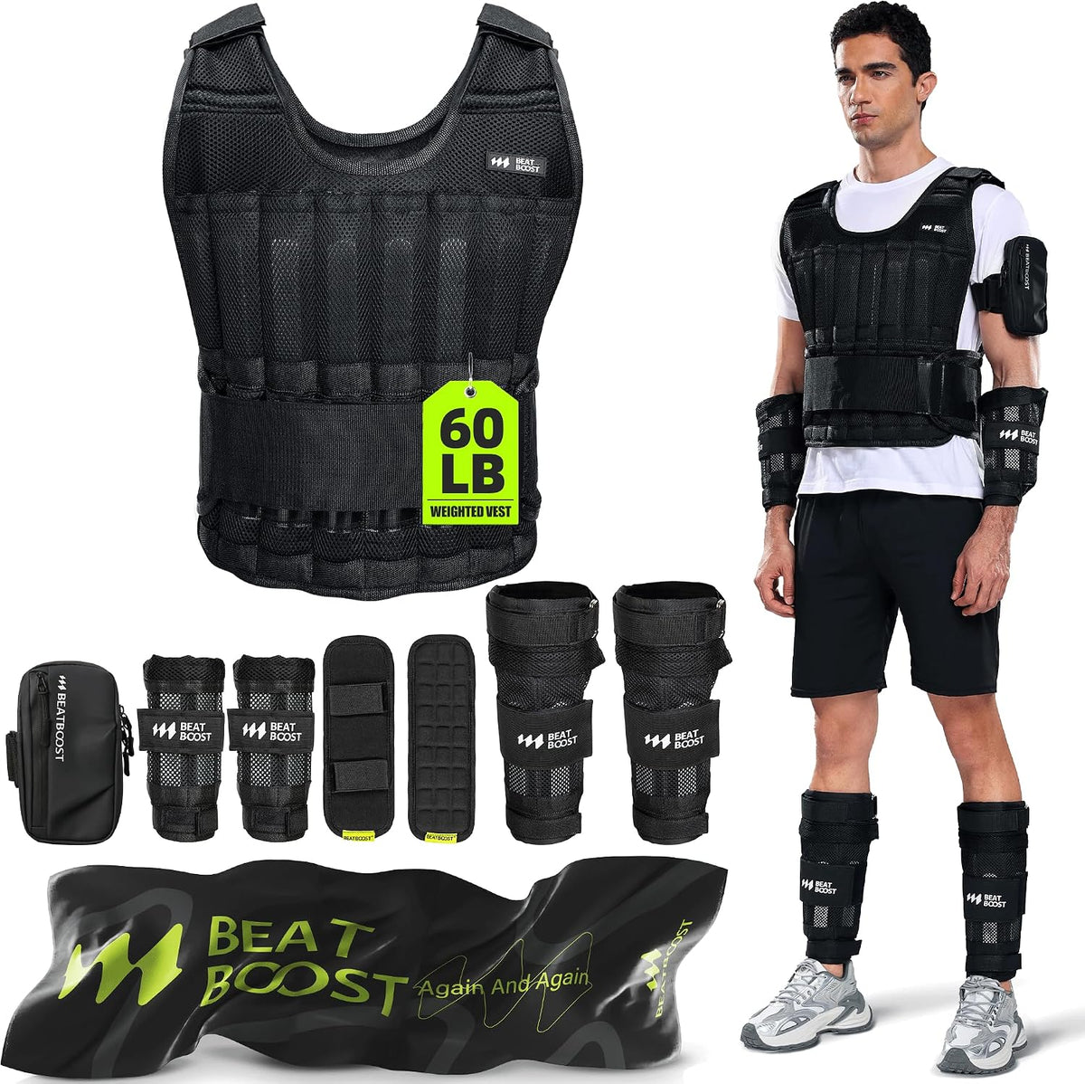 Beatboost Weighted Vest Men,20lb/30lb/40lb/50lb/60lb Adjustable Weight Vest
