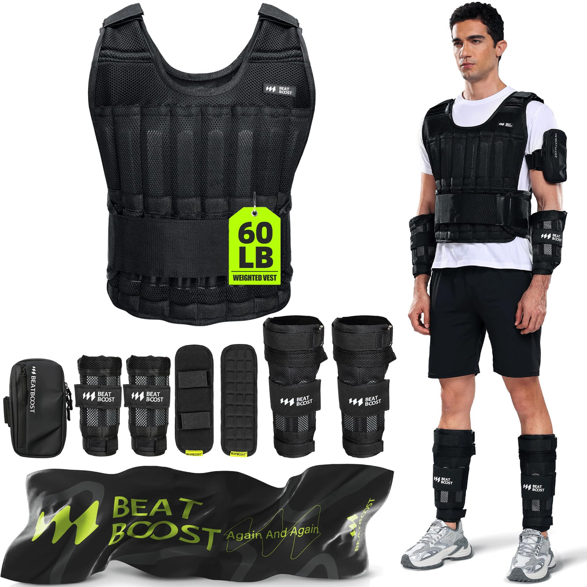 Beatboost Weighted Vest Men,20lb/30lb/40lb/50lb/60lb Adjustable Weight Vest