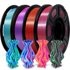 YOUSU 3D Printer Filament Silk PLA Filament Rainbow Color,1.75mm Tri Color PLA Filament 6kg Pack,1kg Spool.