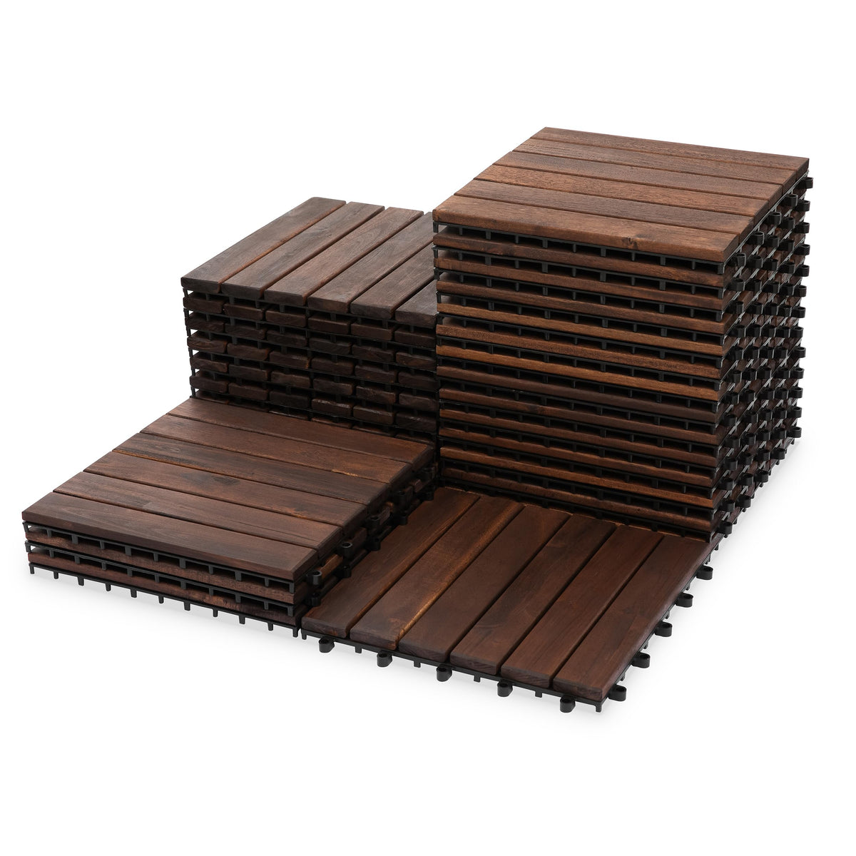 VICTORY RELAX Natural Acacia 12x12 Interlocking Wood Deck Tiles for Balcony, Garden, Patio, Poolside Decor - Waterproof Indoor & Outdoor Flooring - 12 Slats, Round Joints, Pack of 27, Natural Color