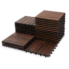 Acacia Interlocking Deck Tiles, 27 PCS Wood Flooring, 12 Slats, Walnut