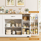 HOSTACK 47" W Kitchen Island Cart with Storage, Rolling Island Table, White