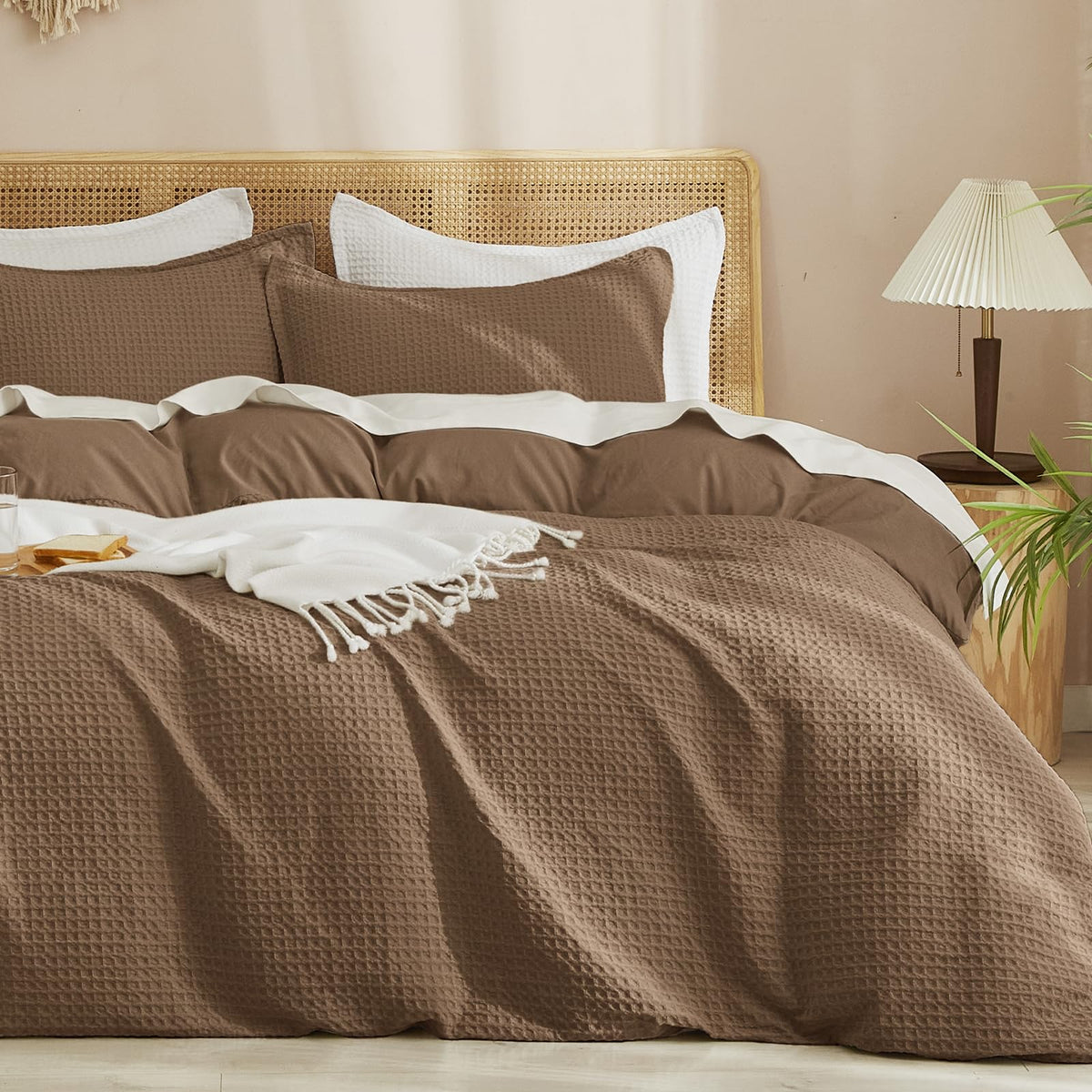 PHF Waffle Duvet Cover California King, Soft & Breathable, 104"x98", Linen