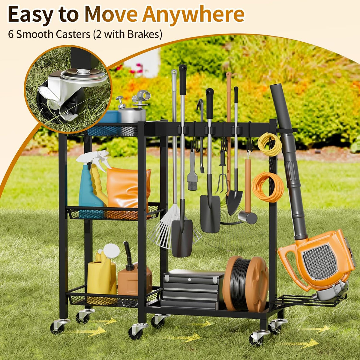 Broom Holder with Cleaning Supplies Organizer, 30.7"Wx11.8"Dx34.6"H