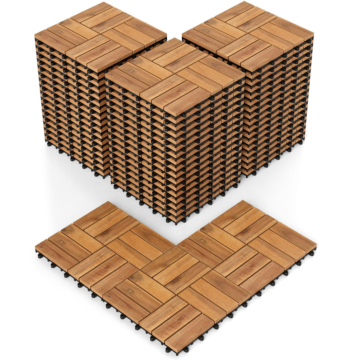 Goplus 12-Pack Acacia Wood Interlocking Deck Tiles (12 PCS,Brick)
