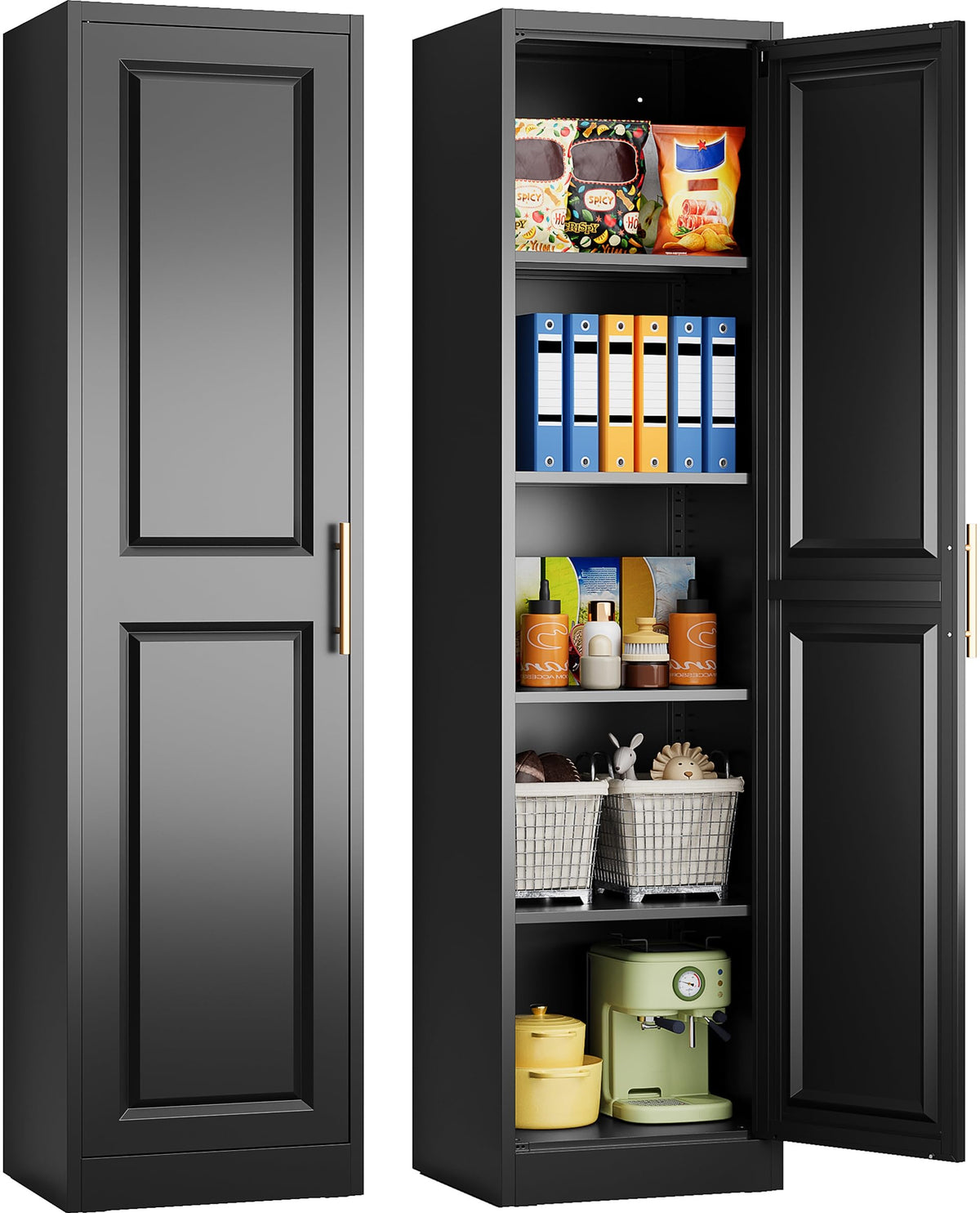 SISESOL 67" Tall Narrow Bathroom Storage Cabinet, 2 Door and 7 Shelves Slim Kitchen Pantry Cabinet, White Metal Bathroom Cabinets,Large Cupboard for Home,Kitchen,Laundry,Bathroom