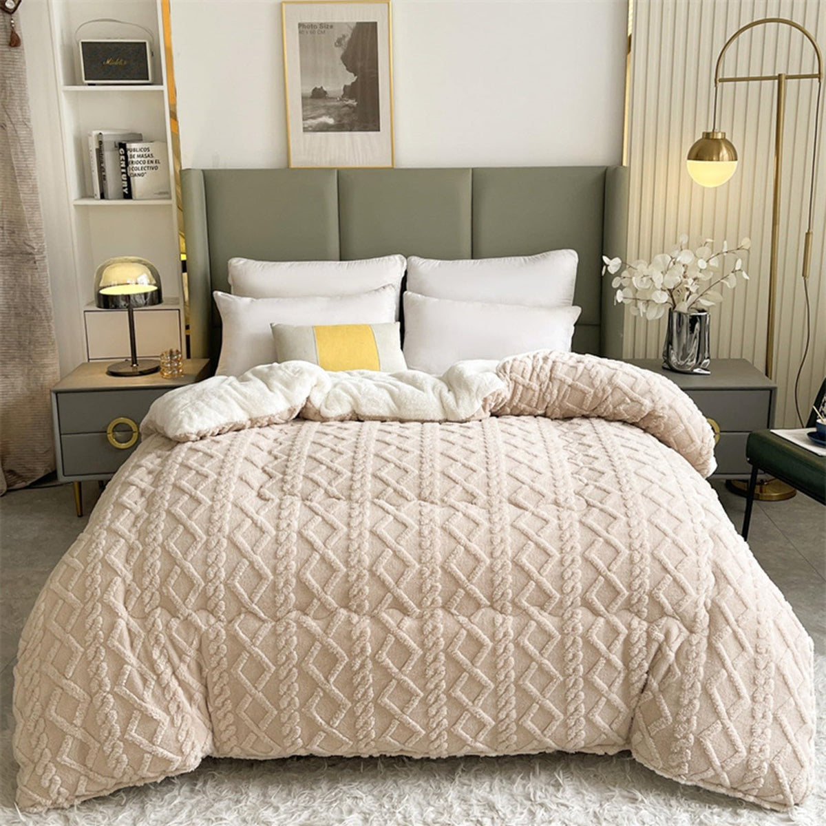 Insulation Hibiscus Winter Quilt, Thickened Super Soft Cashmere and Double Fabrics Warm Thicke Lambswool Quilt Core Sided Blanket(F,220x240cm-5KG)