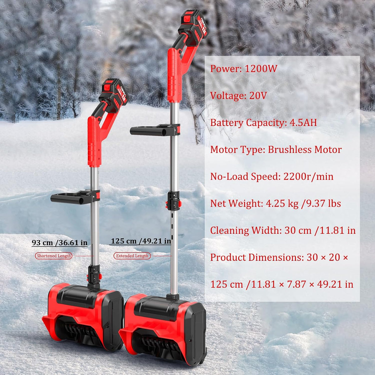 Cordless Snow Blower, Adjustable Handle for Easy Storage, Portable Brushless Electric Winter Snow Thrower - Cleaning Width 30cm/11.8in, for Deck,Steps,Patio,Driveway & Sidewalk Blue 1 Batteries