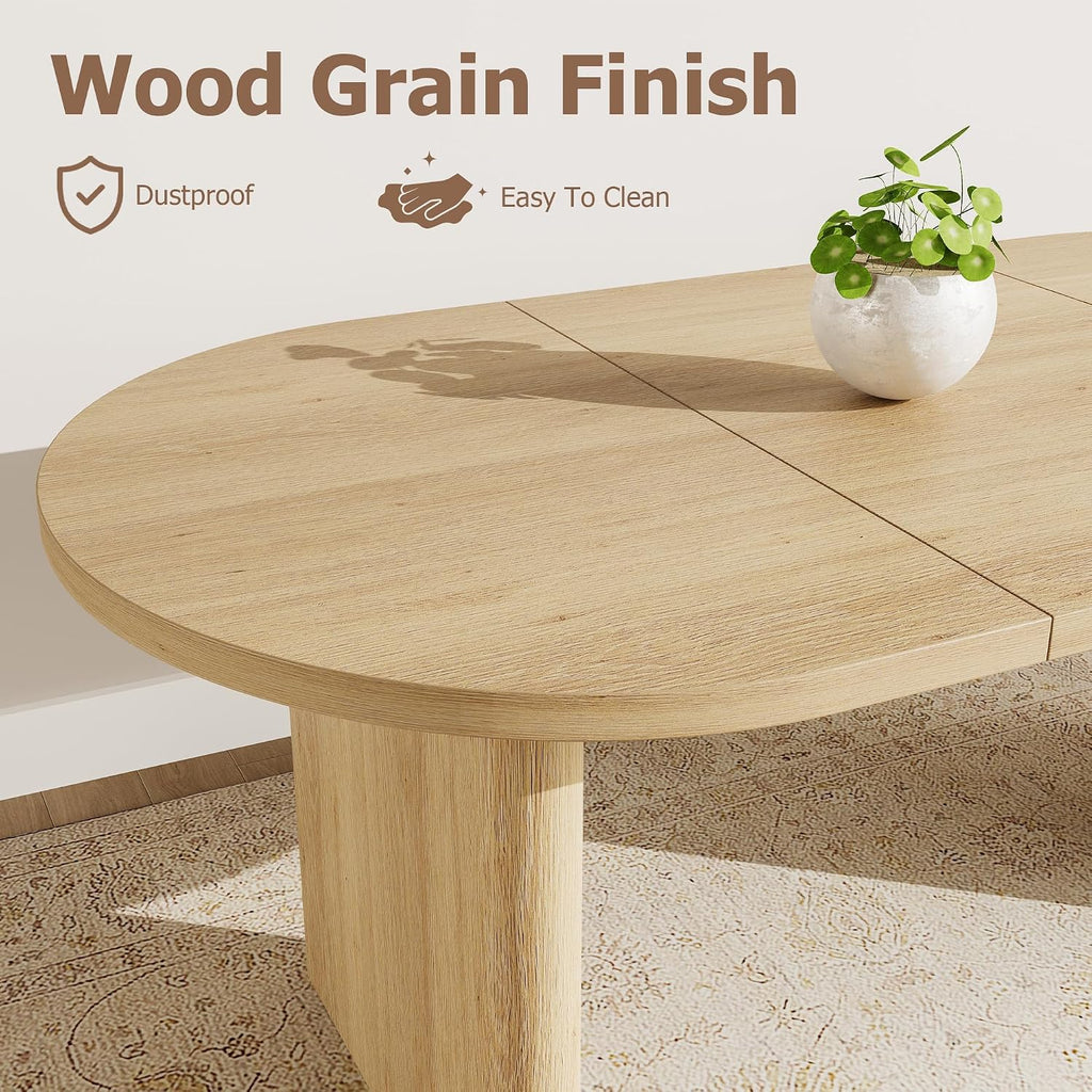 GarveeHome 63" Long Oval Dining Table with Wooden Base for 4-6 People
