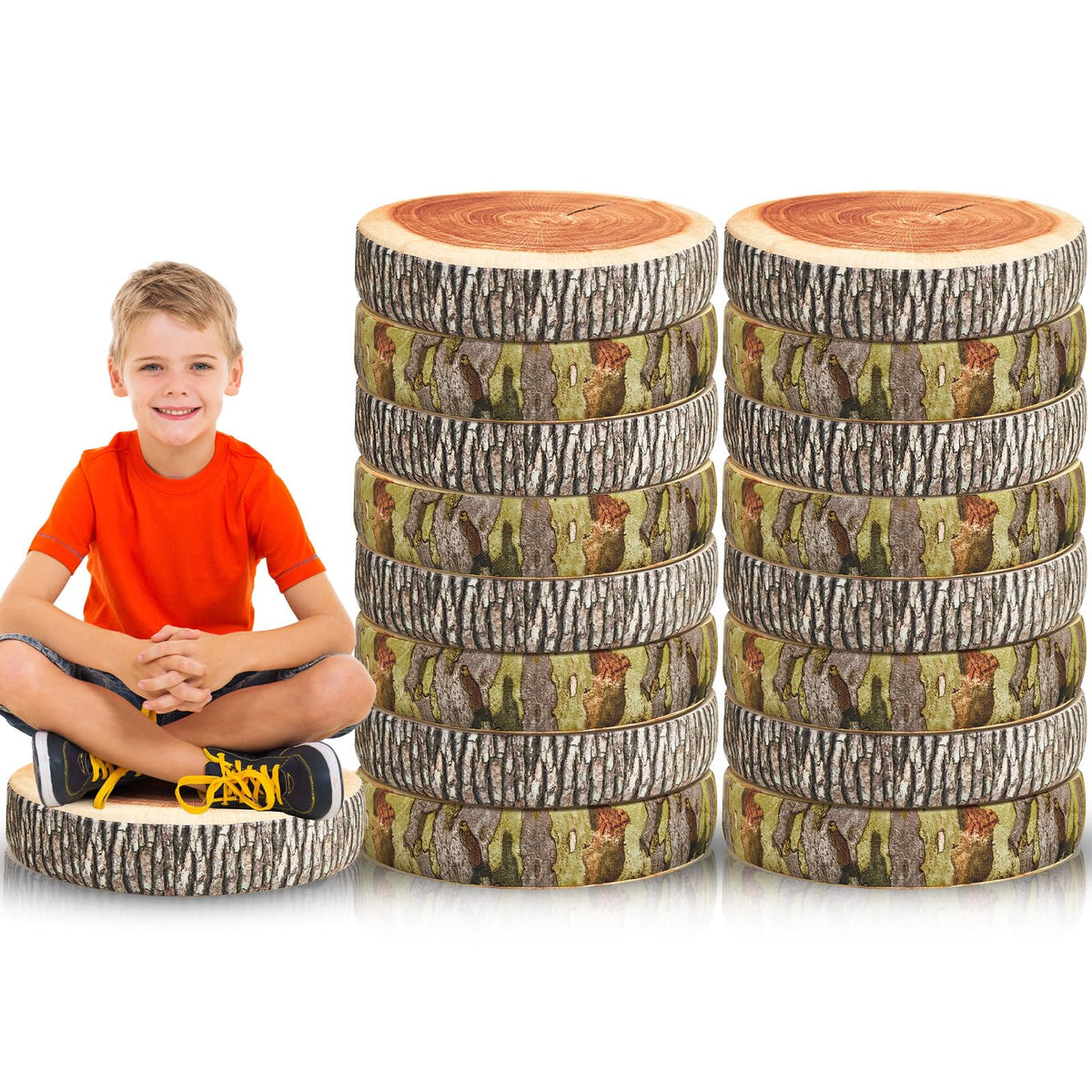 Juexica 16 Pcs Decorative Round Wood Stump Throw Pillow Tree Floor Cushions