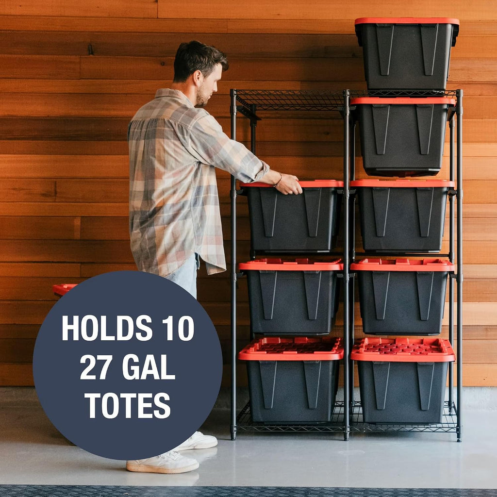 CleverMade 27 Gallon Tote Storage Rack, 10-Bin Double Tower, 500 lb, Black