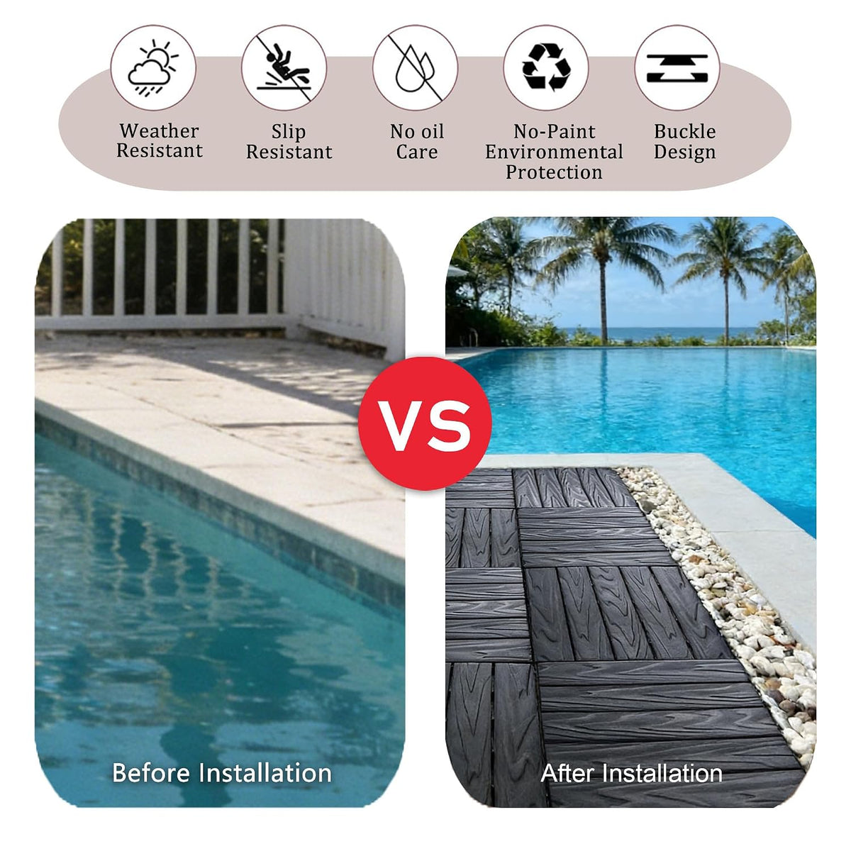 68 Pcs Interlocking Deck Tile (11.42"x11.42"), 61.60 Sq.Ft Deck Flooring Outdoor Waterproof All Weather, Flooring Tiles for Balcony, Backyard, Indoor & Outdoor, Dark Gray