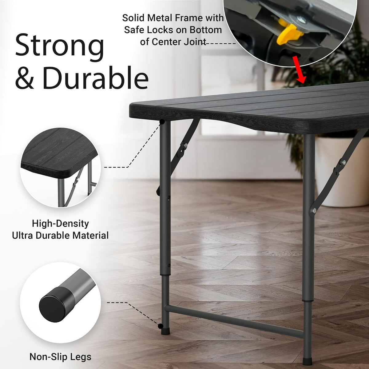 2 PACK of 4 Feet Foldable Table Adjustable Height with Built in Handle, Steel Legs | 4FT Heavy Duty Portable | Perfect for Party Dining Wedding Events Picnic Indoor Outdoor Camping Folding - 4 Foot