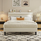 Fluest King Size Bed Frame, Platform Bed Frame with Velvet Upholstered Headboard, No Box Spring Needed, Sturdy Metal Support, Noise Free, Easy Assembly, Beige