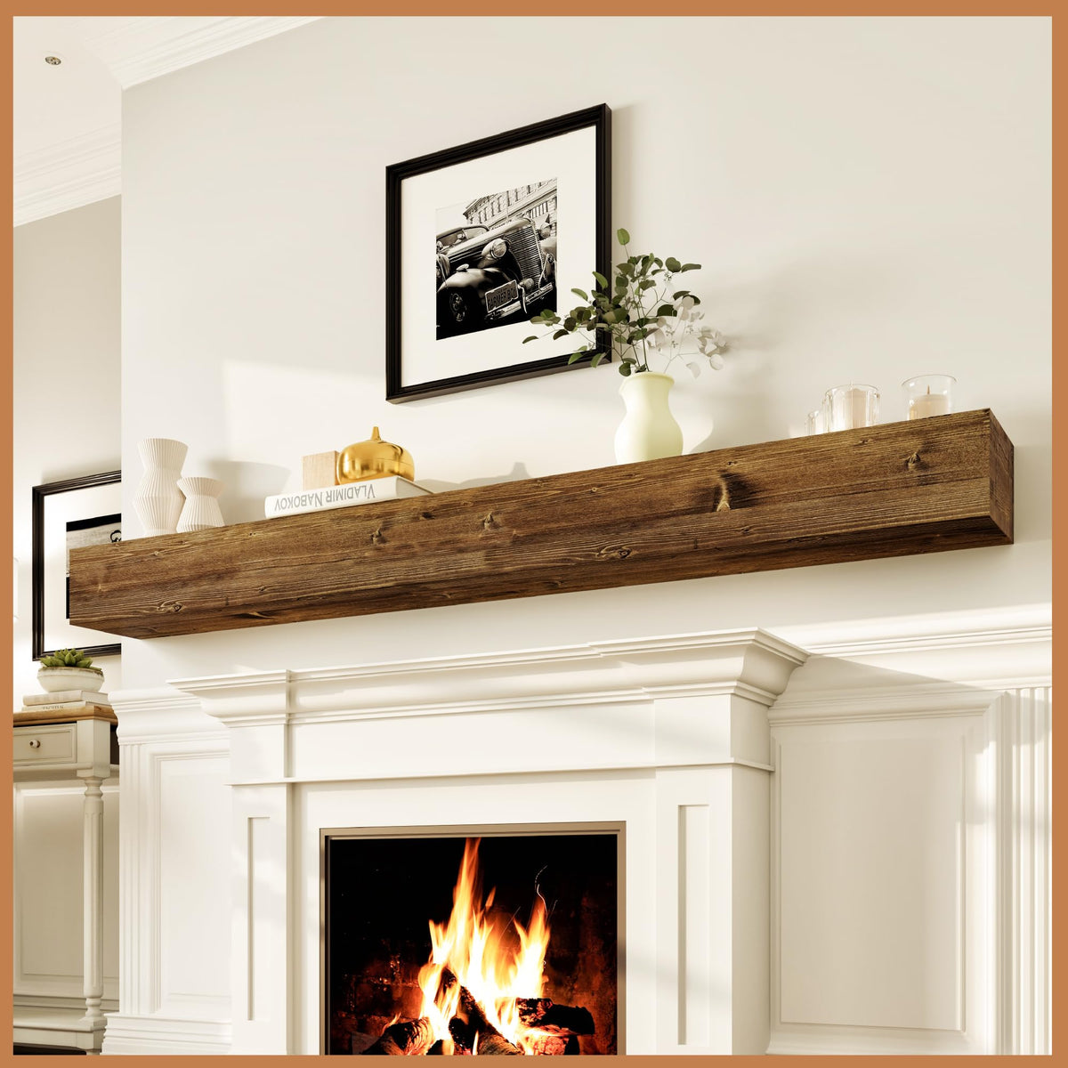 Avana Fireplace Mantel - Wall-Mounted Mantles for Over Fireplace - Farmhouse Fireplace Mantle Shelves - Handcrafted Wood Fireplace Mantels - Floating Mantel 72 Inches X 8 X 5 - Rustic Natural