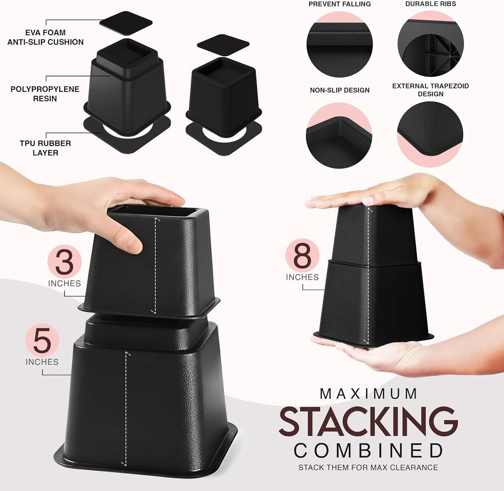 Utopia Bedding Adjustable Bed Risers 3 & 5 Inch, Black, 36-Pack