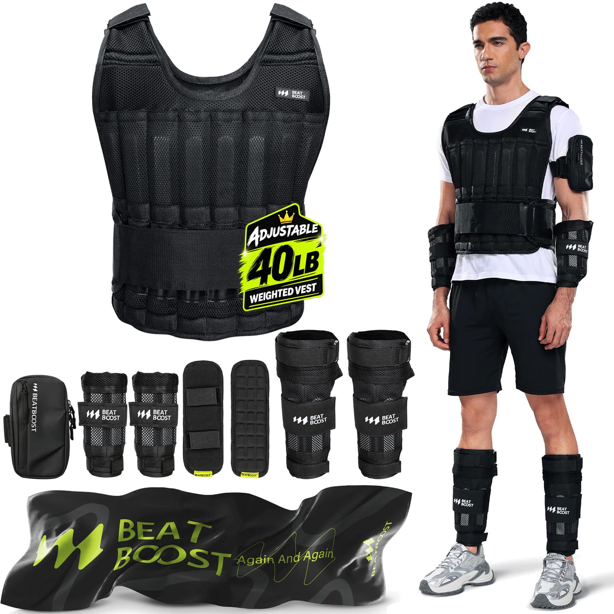 Beatboost Weighted Vest Men,20lb/30lb/40lb/50lb/60lb Adjustable Weight Vest