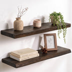Live Edge Elm Floating Shelves - 24 In Rustic Solid Wood Shelves with Heavy-Duty Invisible Bracket, Wall-Mounted Wooden Shelf for Living Room, Bathroom, Kitchen Storage & Display, Set of 2, Natural