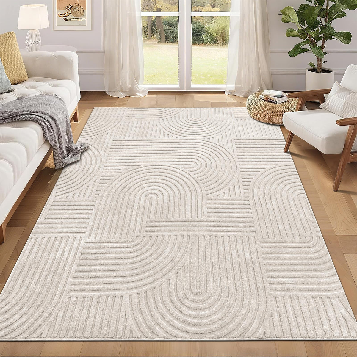 Pauwer 6x9 Area Rugs for Living Room, Modern Non Slip Washable Rug, Beige