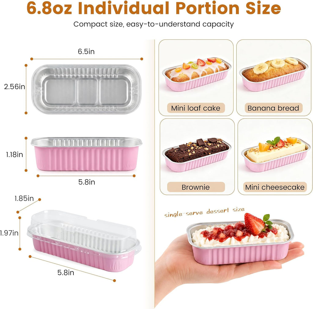 Mini Cake Pans with Lids, 600 Pack Pink 6.8oz for Picnic Desserts