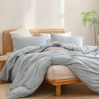 BESTOUCH Cotton Solid Duvet Cover Set Linen Feel Cornflower Blue Queen