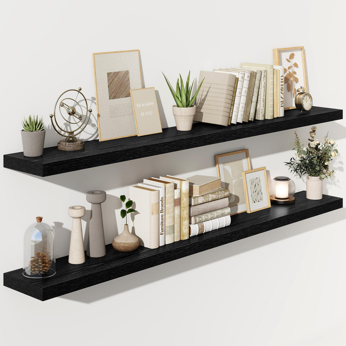 Fun Memories Floating Shelves - 2 Pack 12 Inch Rustic Wooden Wall Shelves - Extra Deeper & Thicker Wall Mounted Storage Shelf for Living Room, Kitchen, Farmhouse - 36" W x 12" D x 1.8" H - Brown