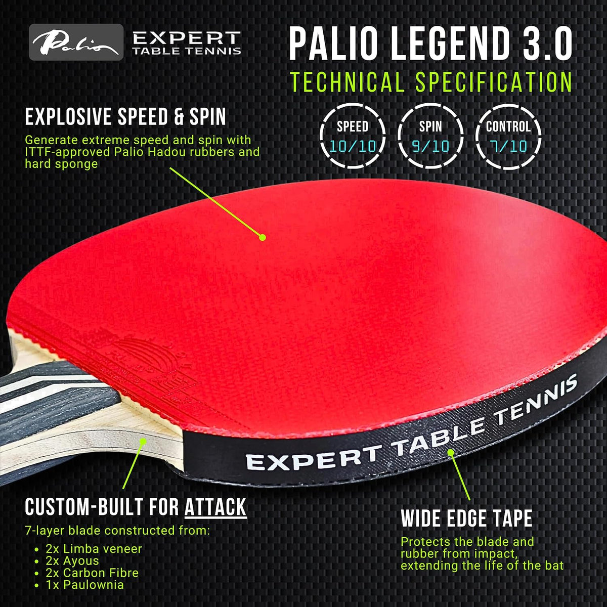 Palio Legend 3.0 Table Tennis Racket & Case | ITTF-Approved Advanced Ping Pong Paddle | Maximum Power, Speed & Spin