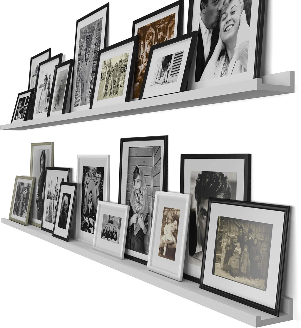 Wallniture Denver White Picture Ledge 72" Floating Shelves for Wall, Bookshelf for Living Room, Bedroom and Nursery Decor, Set of 2