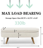 43.5" Ottoman with Storage, Storage Ottoman Bench with Safety Hinge, Bed End Bench, Upholstered Entryway Bench for Bedroom, Living Room & Window, Holds up to 330 lb, Beige