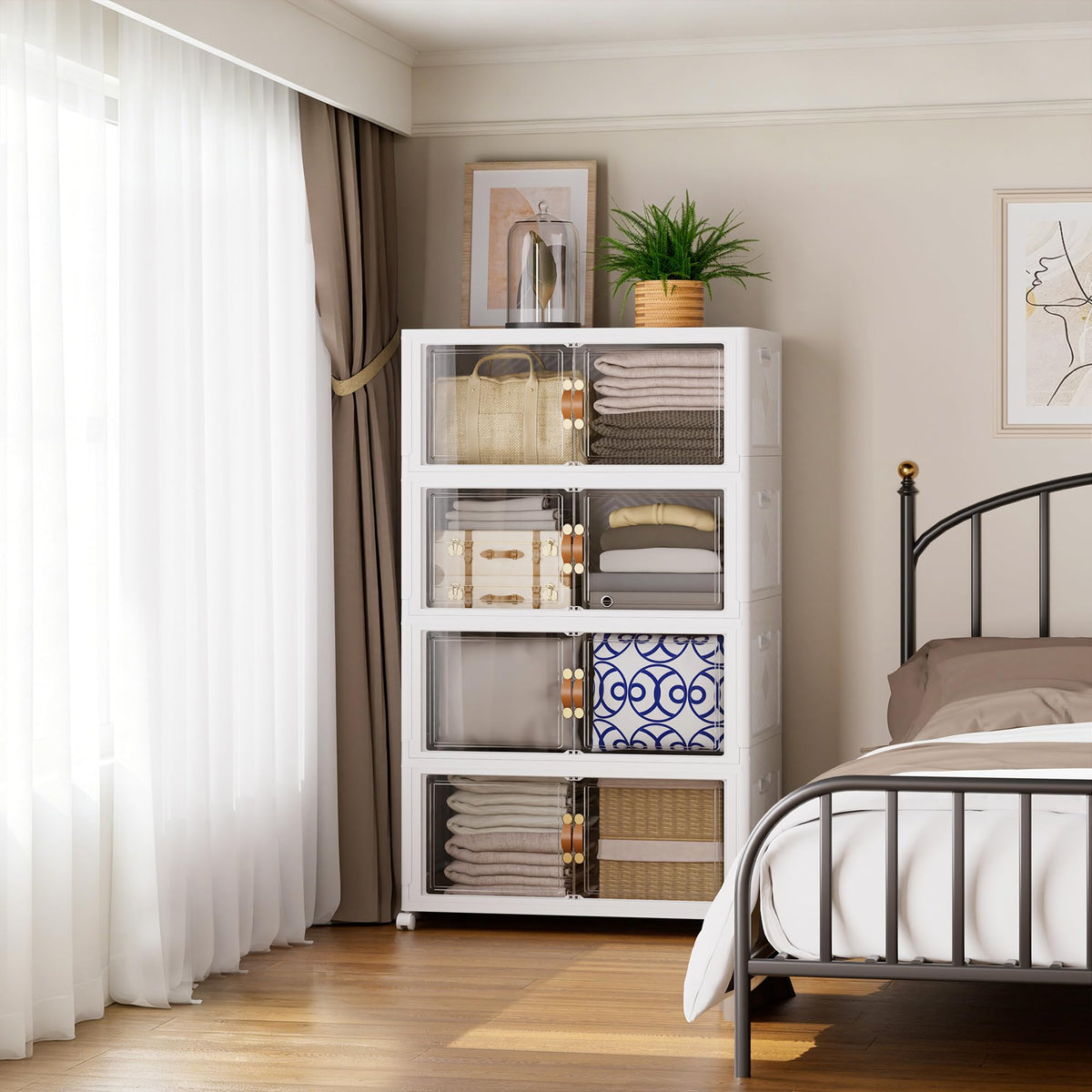 SAILUN 336QT Stackable Storage Bins with Lid, Storage Cabinet 3 Pack Black