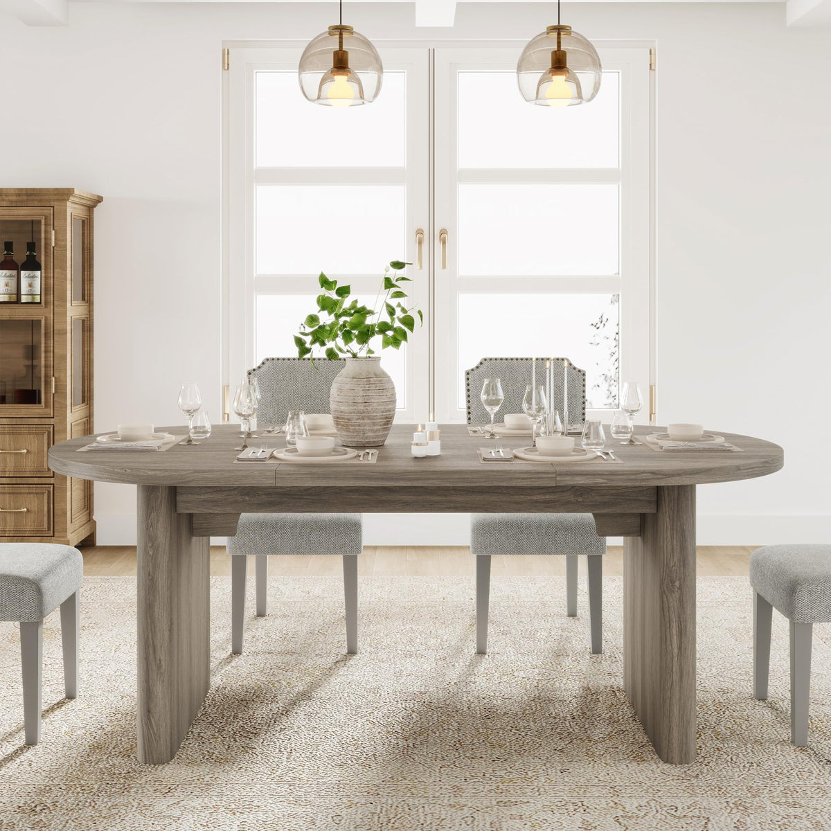 GarveeHome 63" Long Oval Dining Table with Wooden Base for 4-6 People
