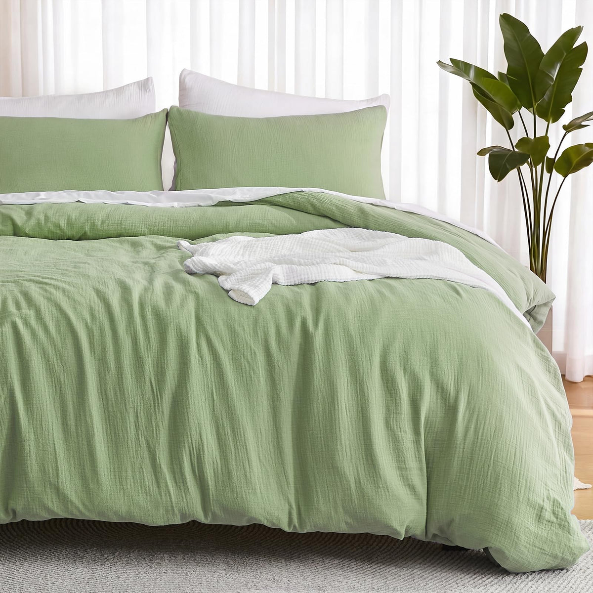 EMME Muslin Cotton Duvet Cover Set Linen Like Cream White King