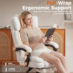 GTPLAYER Big and Tall Office Chair with Pocket Spring Cushion & Ergonomic Lumbar Support for Lower Back Pain Relief, High Back Computer Gaming Chair with Foot Rest, Comfy Teddy Fleece, White