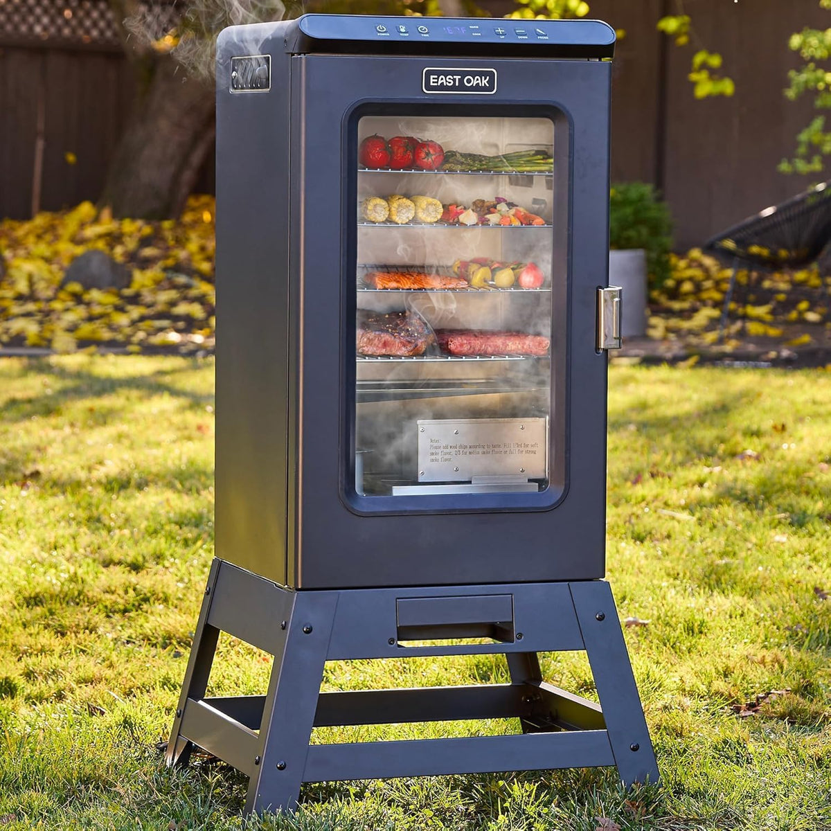 EAST OAK 30" Outdoor Electric Smoker with Built-in Meat Probe & Mobility Stand, Side Chip Loader for up to 6x Longer Uninterrupted Smoke and 725 sq in Cooking Area, Night Blue