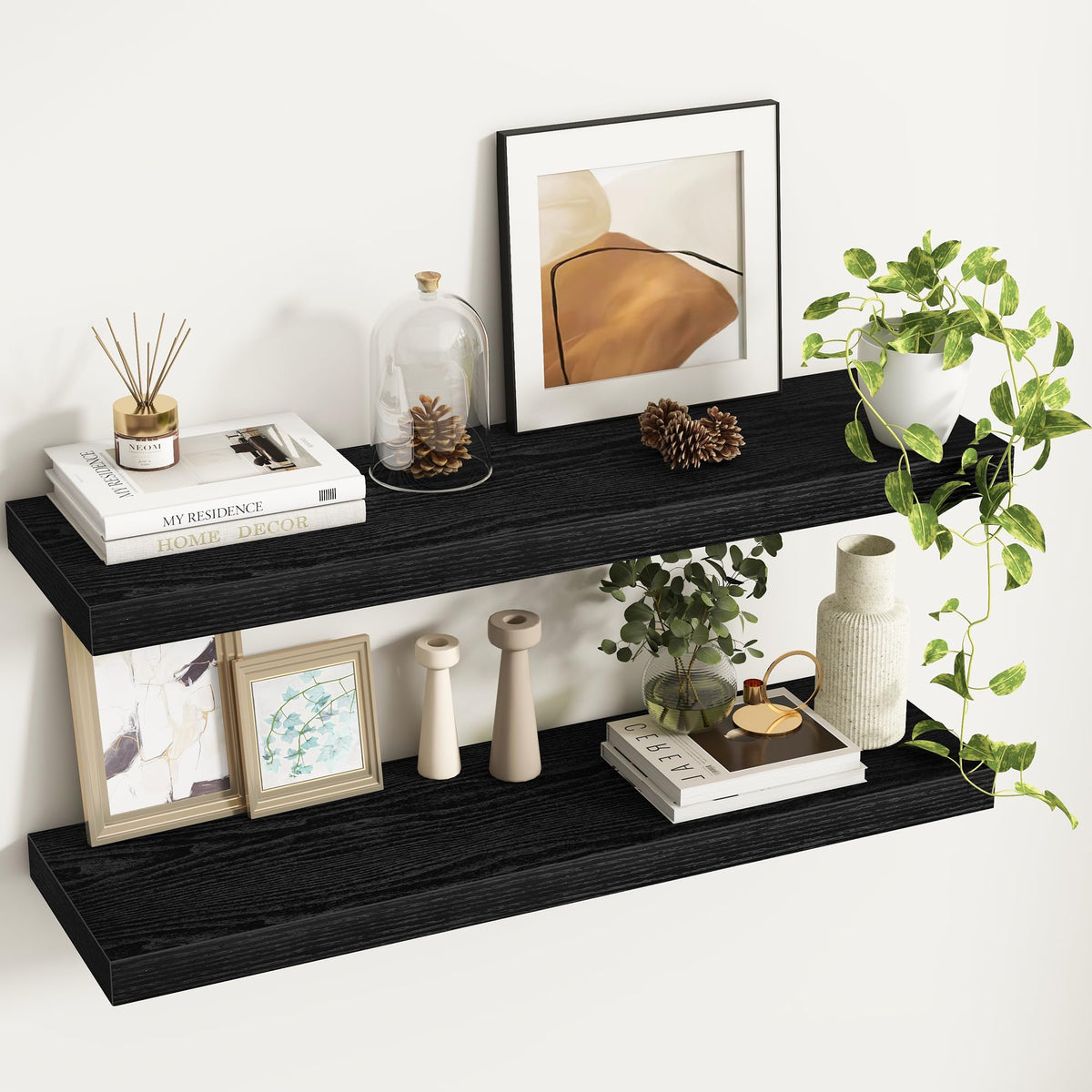 Fun Memories Floating Shelves - 2 Pack 12 Inch Rustic Wooden Wall Shelves - Extra Deeper & Thicker Wall Mounted Storage Shelf for Living Room, Kitchen, Farmhouse - 36" W x 12" D x 1.8" H - Brown