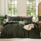 MooMee Duvet Cover Set 100% Washed Cotton Linen Like King