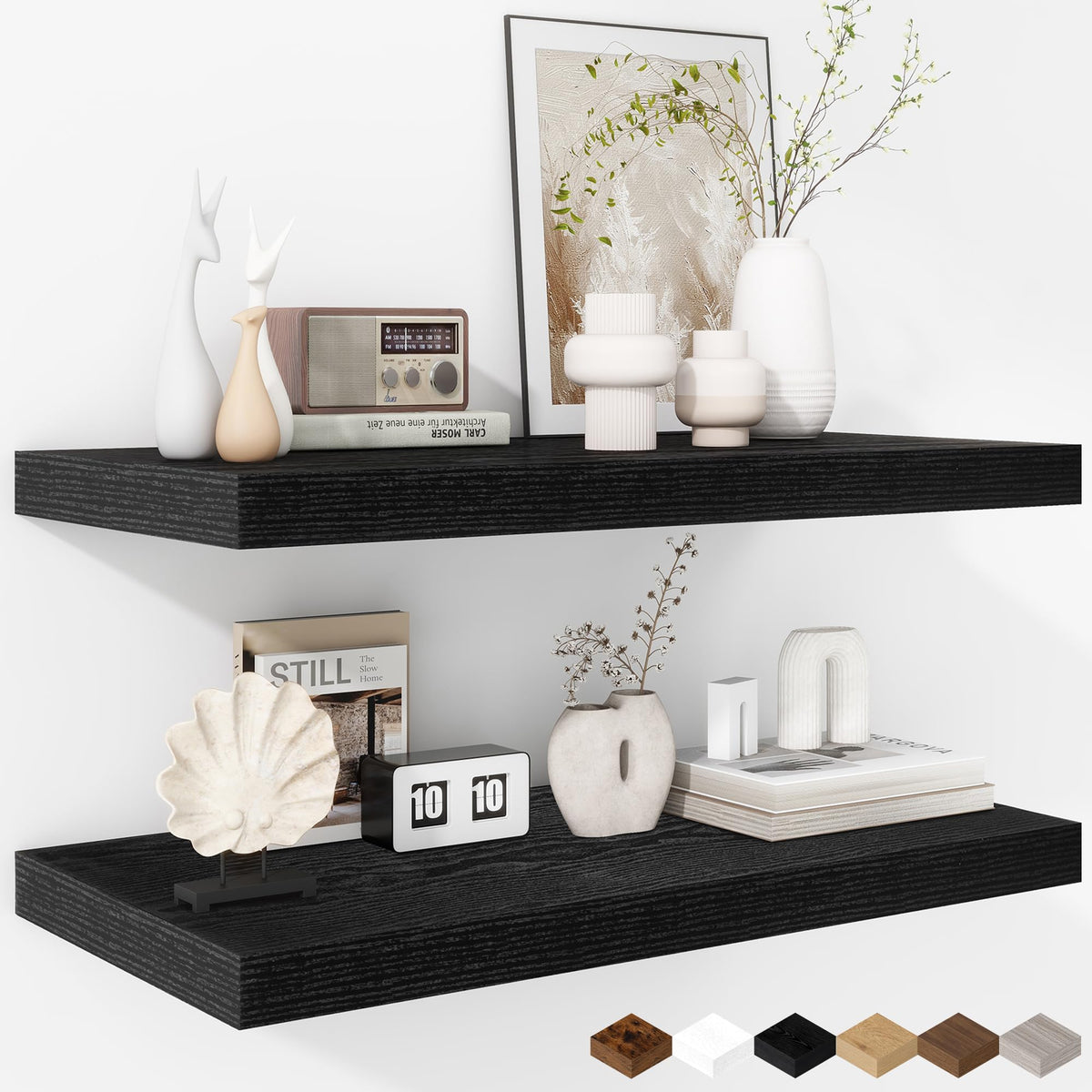 Fun Memories Floating Shelves - 2 Pack 12 Inch Rustic Wooden Wall Shelves - Extra Deeper & Thicker Wall Mounted Storage Shelf for Living Room, Kitchen, Farmhouse - 36" W x 12" D x 1.8" H - Brown