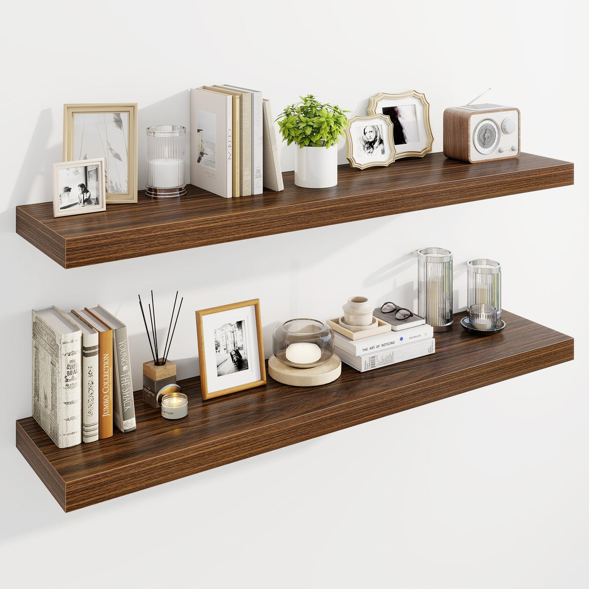 Marsmiles 55" Floating Shelves for Wall, Wooden Shelves with Invisible Brackets Set of 2, Rustic Farmhouse Wall Mounted Shelf for Kitchen Bathroom Living Room Study, White