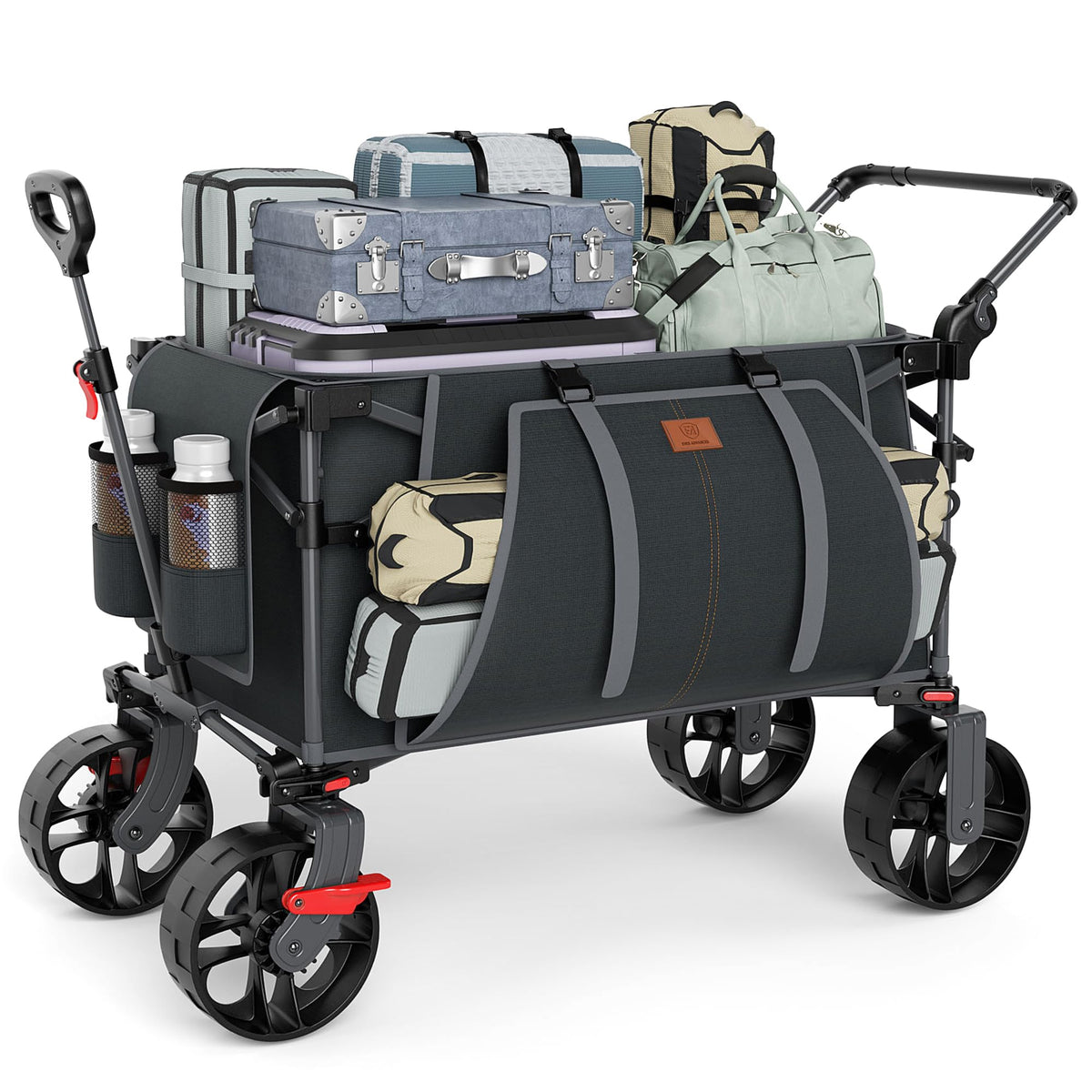 EVER ADVANCED Folding Push Wagon with Brakes, Portable Shopping Cart