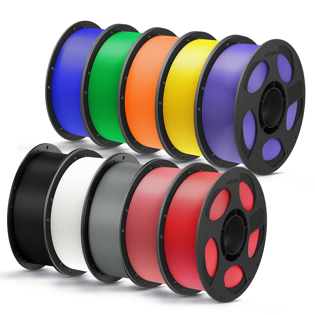 ANYCUBIC PLA Plus (PLA+), 3D Printer Filament 1.75mm Bundle, High Toughness, 1KG Spool, Black, White, Texture Grey, Pink, Red, Blue, Green, Orange, Yellow, Purple, 10KG in Total