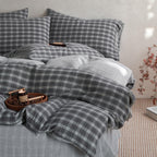 EAVD Vintage Buffalo Plaid Duvet Cover Queen Red&Black&Green Muslin Cotton