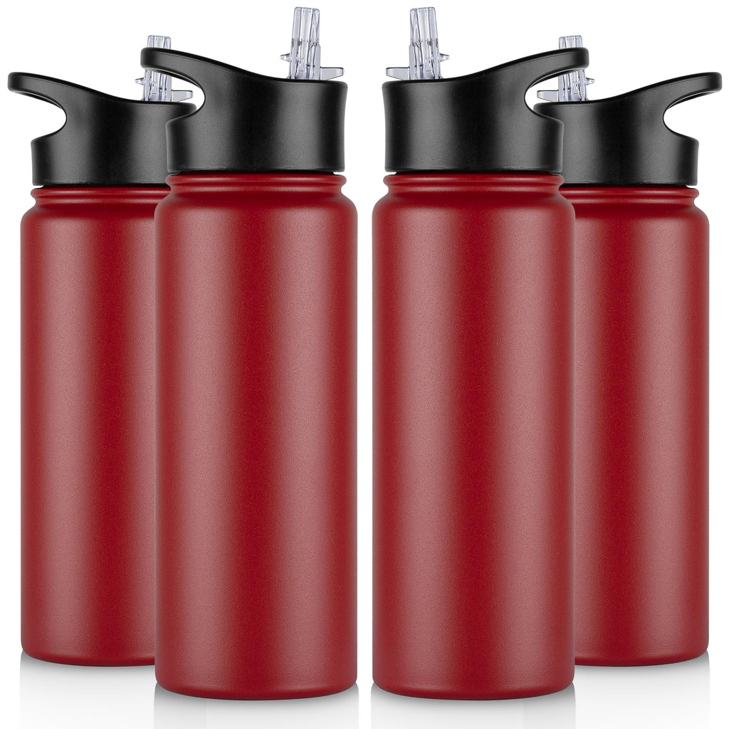 32 oz Insulated Water Bottle Bulk 8 Pack, Stainless Steel Sports Water Bottles with Straw Lid & Wide Mouth Lids, Double Walled Vacuum, Leak Proof, White