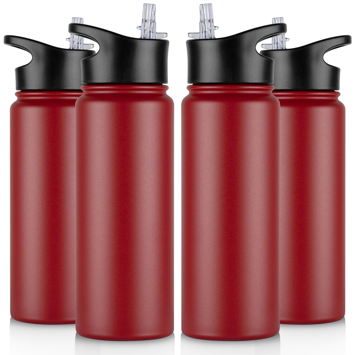 32 oz Insulated Water Bottle Bulk 8 Pack, Stainless Steel Sports Water Bottles with Straw Lid & Wide Mouth Lids, Double Walled Vacuum, Leak Proof, White