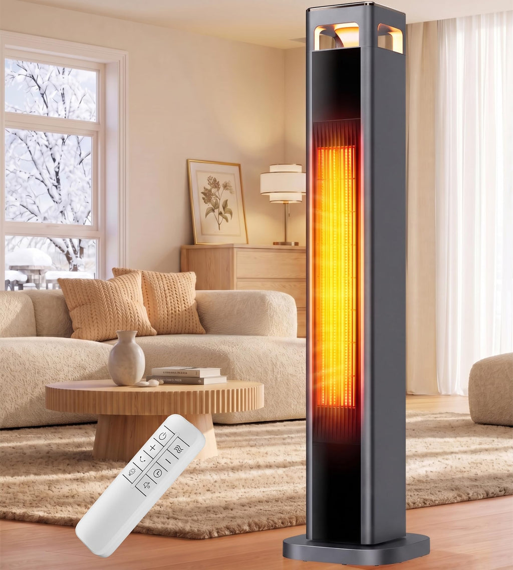 AKIRES Space Heaters for Indoor Use Large Room,1500W Electric Heater with Thermostat,4 Modes,120° Oscillation,24H Timer & Remote,Safety Protection,Fast Heating Portable Heater for Bedroom,Office,Black