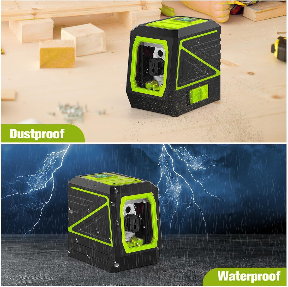 Laser Level with Tripod, 120 feet Green Cross Line Self Rotary Leveling Laser Level, Vertical and Horizontal Line, Rotatable 360 Degree, Manual Self leveling and Pulse Mode,IP54 Waterproof & Battery1
