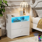 Memobarco Nightstand with Charging Station and LED Light, Black