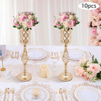 Wedding Centerpieces Gold Vases,10PCS Metal Flower Candle Holder,Wedding Vase for Tables,Crystal Flower Vase Metal Flowers Stand for Party Tables Decorations
